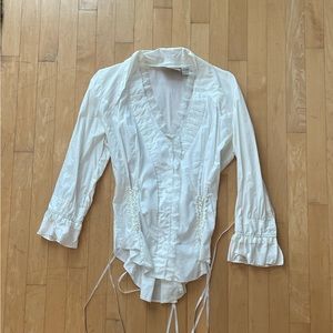 White ruffle blouse